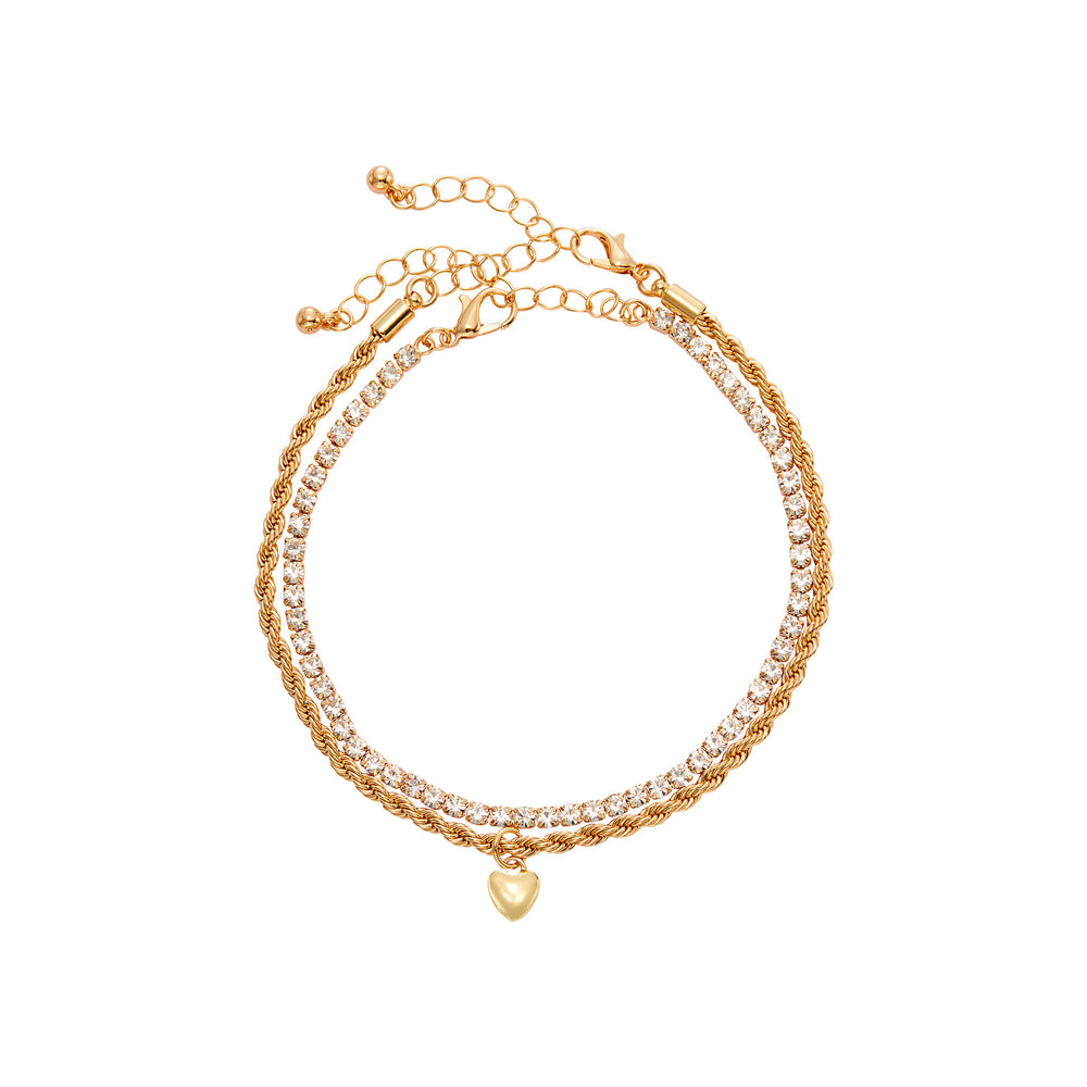 Stacked Heart Anklet for Women - 14K Gold Plated & White Gold Tone__14K Gold Plated
