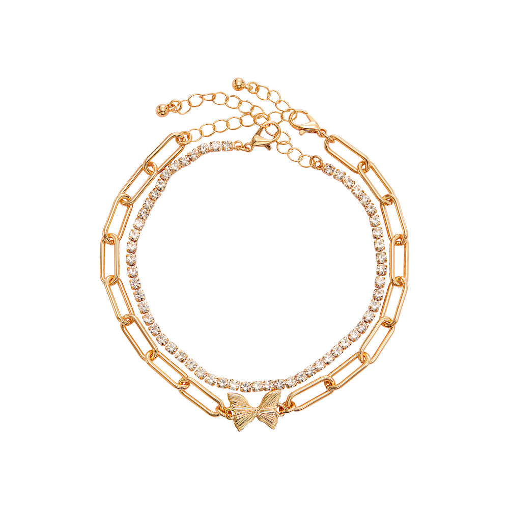 14K Gold Plated Layered Butterfly Anklet, Hypoallergenic & Tarnish-Resistant Summer Jewelry__14K Gold Plated