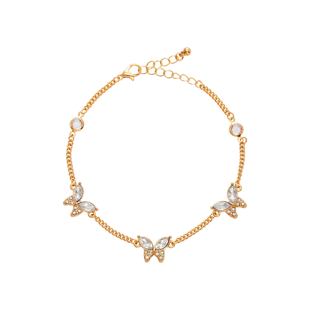 Diamond Butterfly Trio Anklet for Women - 14K Gold Plated & White Gold Tone__14K Gold Plated