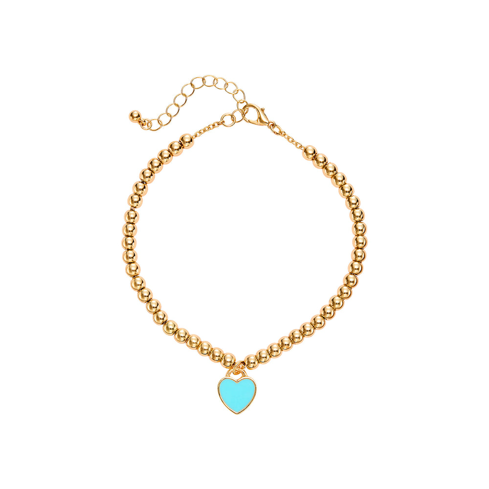 Turquoise Heart Enamel Anklet - 14K Gold Plated & White Gold Tone__14K Gold Plated