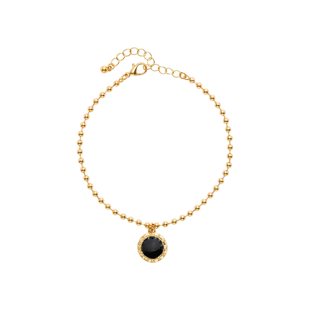 Round Black Charm Anklet for Women - 14K Gold Plated & White Gold Tone__14K Gold Plated