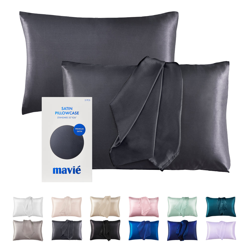 Satin Pillowcase Set of 2 – Standard Size 20” x 26”__Dark Grey