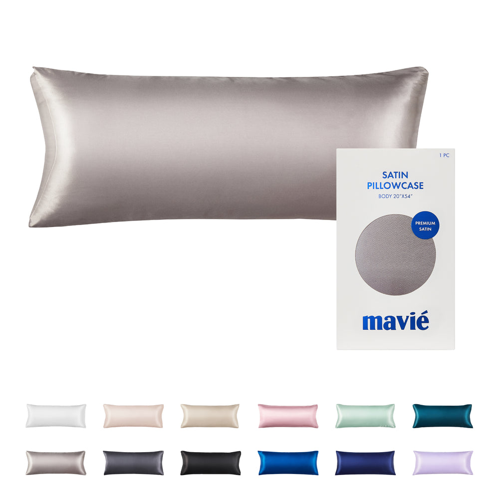 Satin Body Pillowcase 20" x 54" - Silky Soft Long Pillow Cover with Envelope Closure__Silver Grey