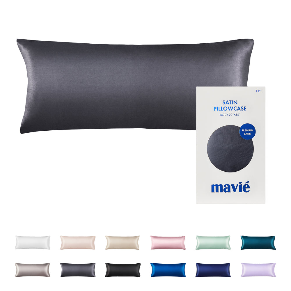 Satin Body Pillowcase 20" x 54" - Silky Soft Long Pillow Cover with Envelope Closure__Dark Grey