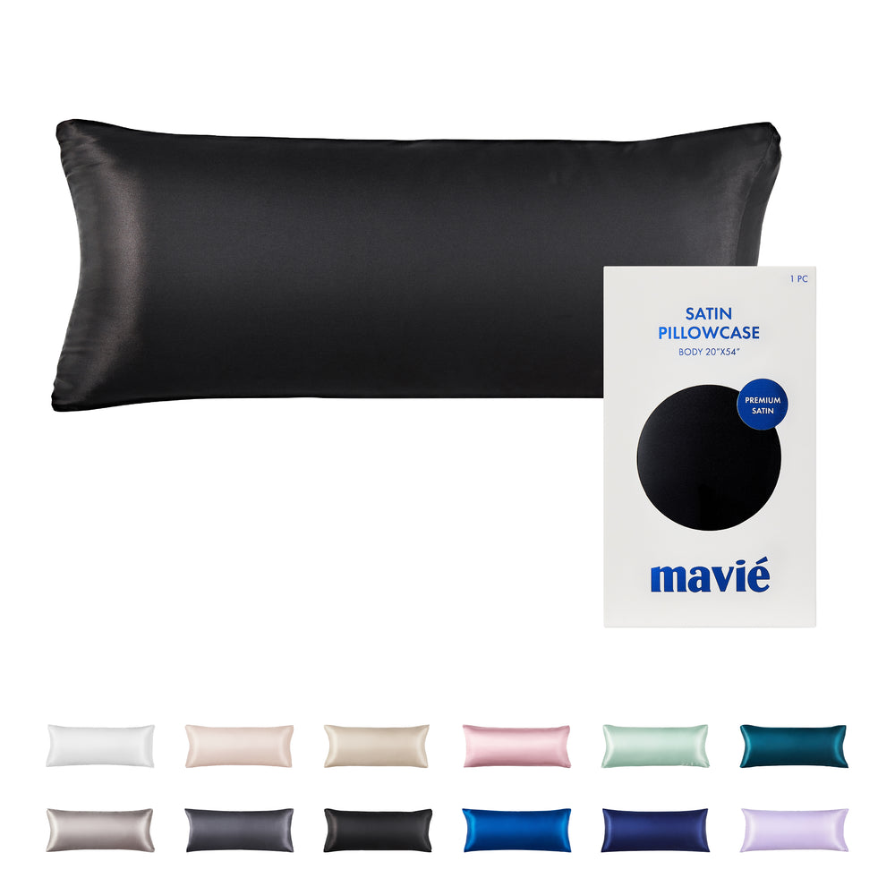 Satin Body Pillowcase 20" x 54" - Silky Soft Long Pillow Cover with Envelope Closure__Black