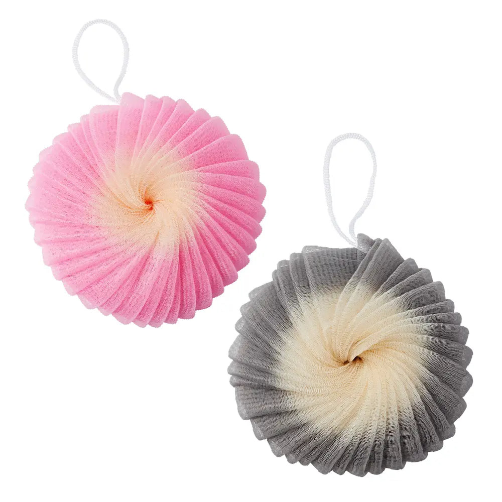 Mesh Bath Sponge Loofah - Soft Exfoliating Shower Pouf Balls__Pink/Grey (2pcs)