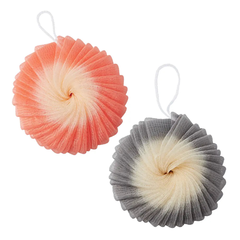 Mesh Bath Sponge Loofah - Soft Exfoliating Shower Pouf Balls__Orange/Grey (2pcs)