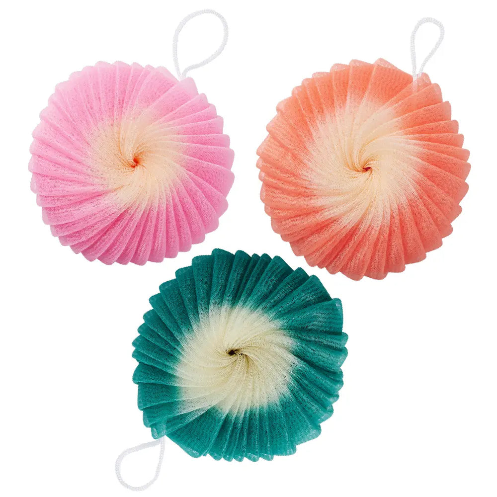 Mesh Bath Sponge Loofah - Soft Exfoliating Shower Pouf Balls__Pink/Orange/Green (3pcs)