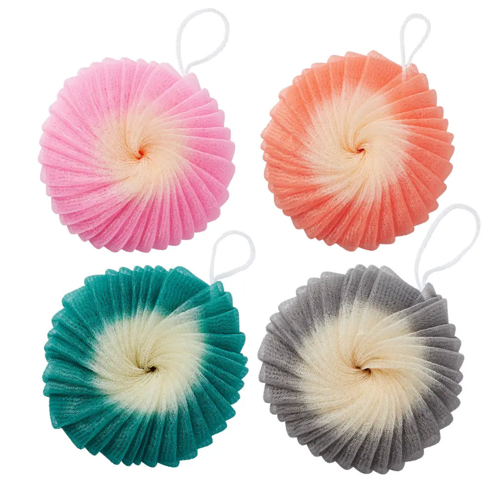 Mesh Bath Sponge Loofah - Soft Exfoliating Shower Pouf Balls__Pink/Orange/Green/Grey (4pcs)