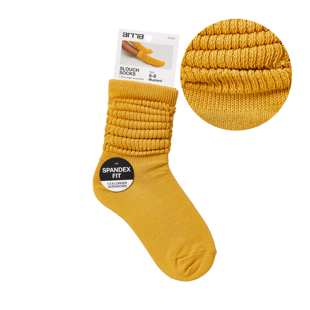 Extra Long Soft Cotton Trendy Slouch Socks__Mustard