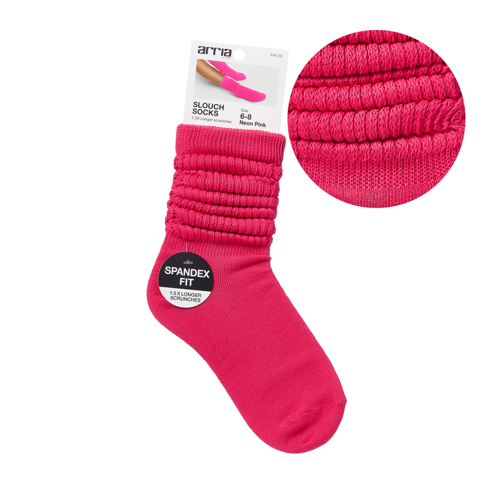 Extra Long Soft Cotton Trendy Slouch Socks__Neon Pink
