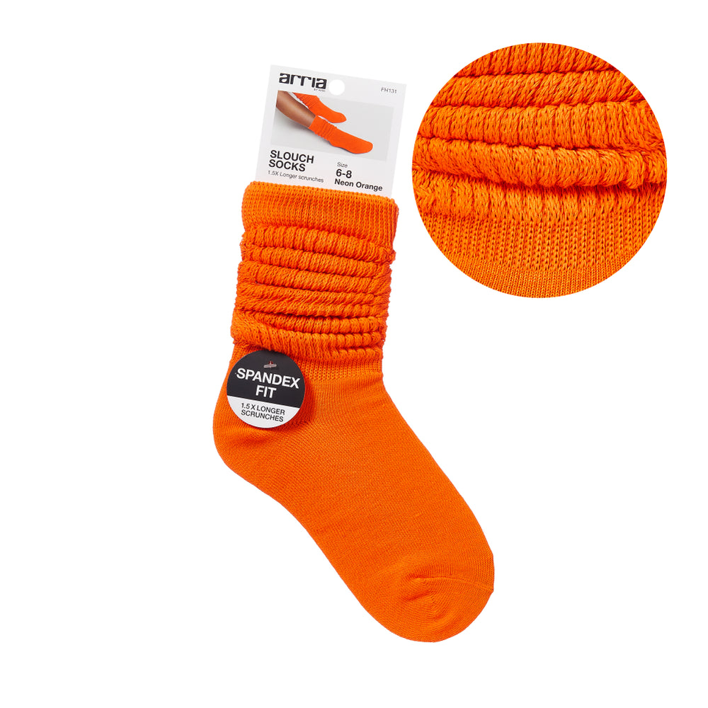 Extra Long Soft Cotton Trendy Slouch Socks__Neon Orange