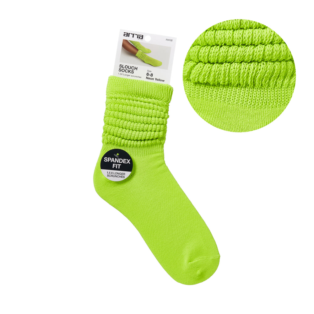 Extra Long Soft Cotton Trendy Slouch Socks__Neon Yellow