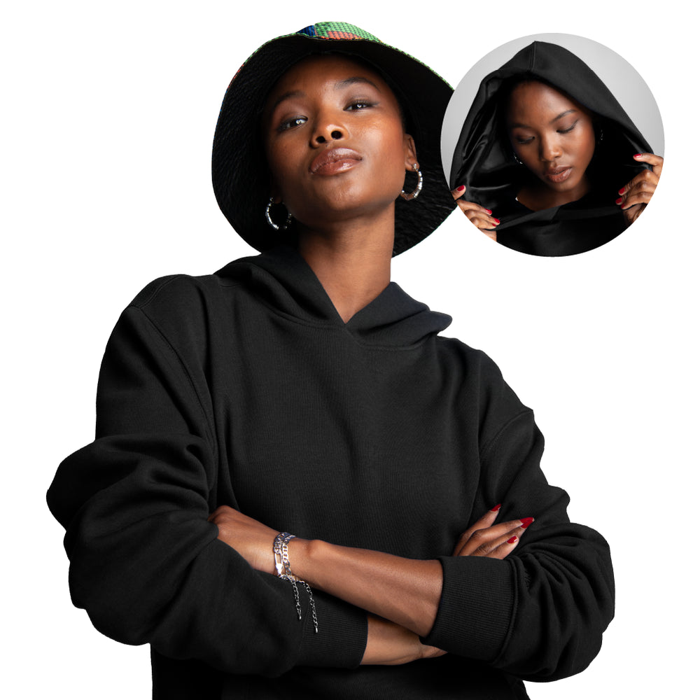 Satin-Lined Hoodie – Frizz-Free Hair Protection__Black
