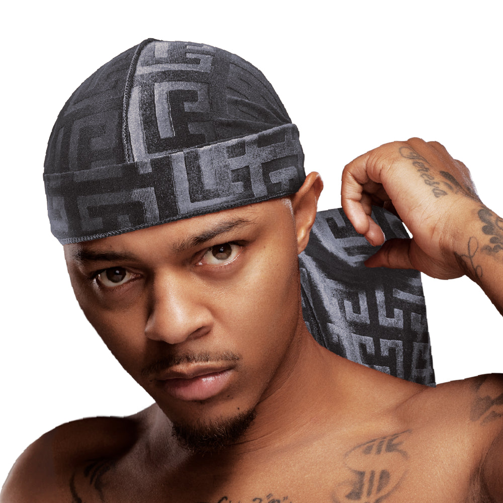 BOW WOW X Power Wave Pattern Velvet Durag__Charcoal Gray