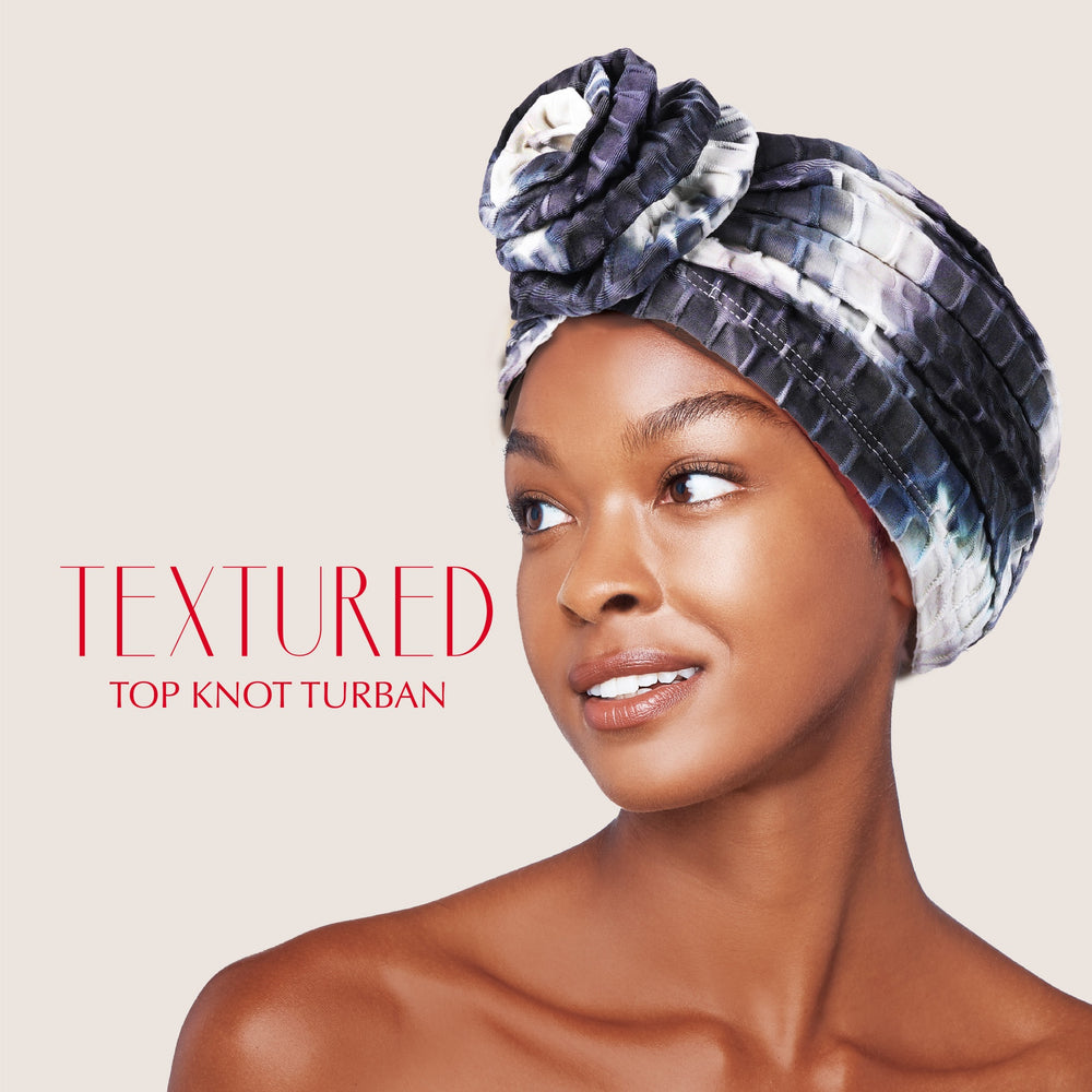 Textured Top Knot Turban__White Tie Dye