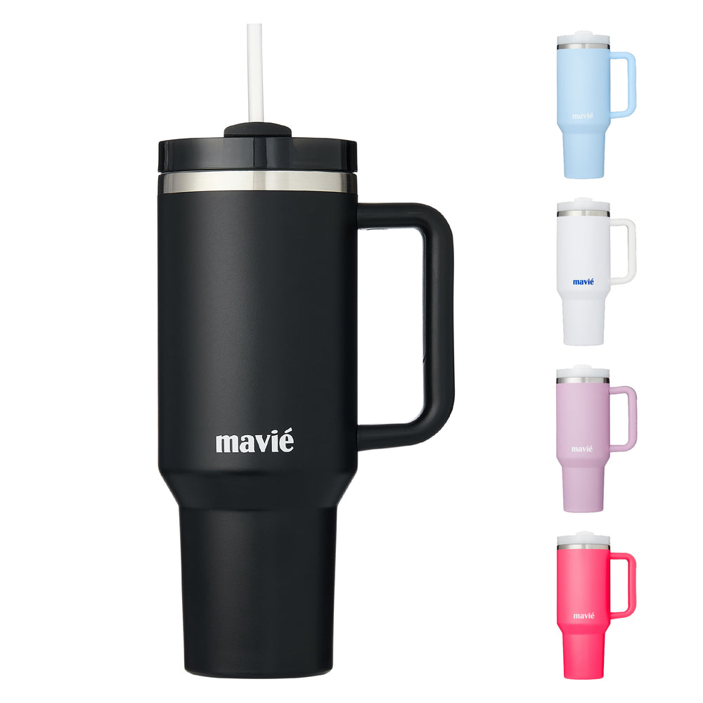 40oz Stainless Steel Tumbler with Handle & Straw - Dishwasher Safe Travel Mug with Rubber Base__Black