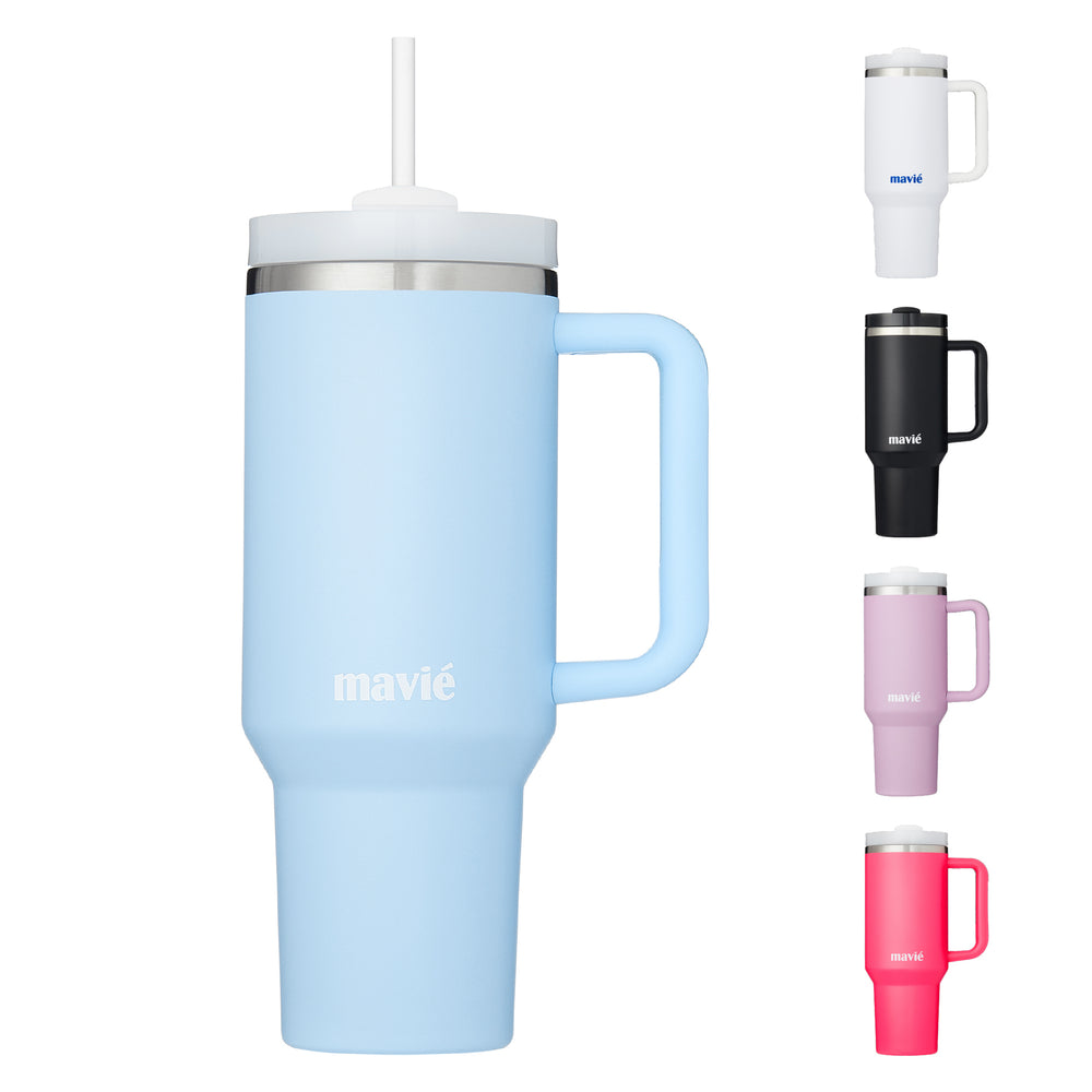 40oz Stainless Steel Tumbler with Handle & Straw - Dishwasher Safe Travel Mug with Rubber Base__Sky Blue