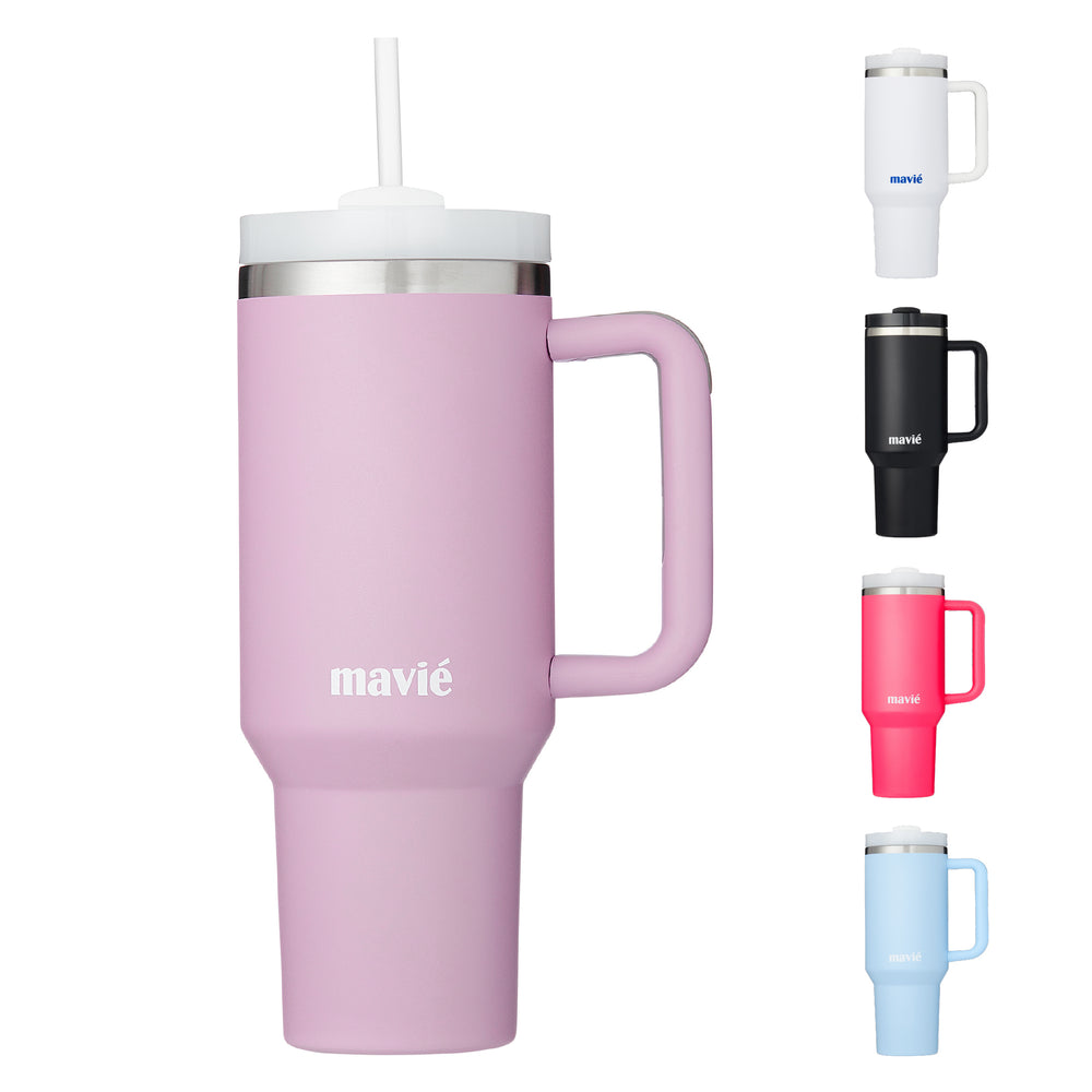 40oz Stainless Steel Tumbler with Handle & Straw - Dishwasher Safe Travel Mug with Rubber Base__Lilac