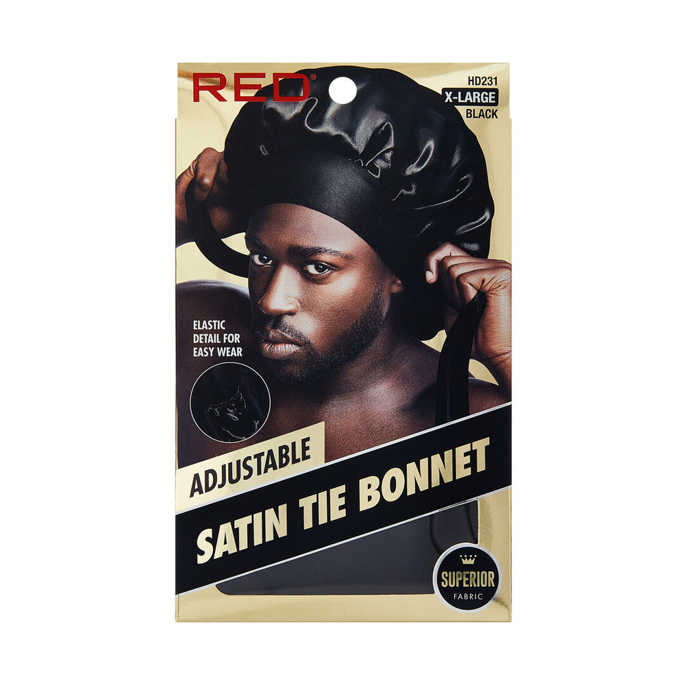 Adjustable Satin Tie Bonnet Sleep Cap for Braids, Locs & Natural Hair X-Large & Braid Sizes__Black