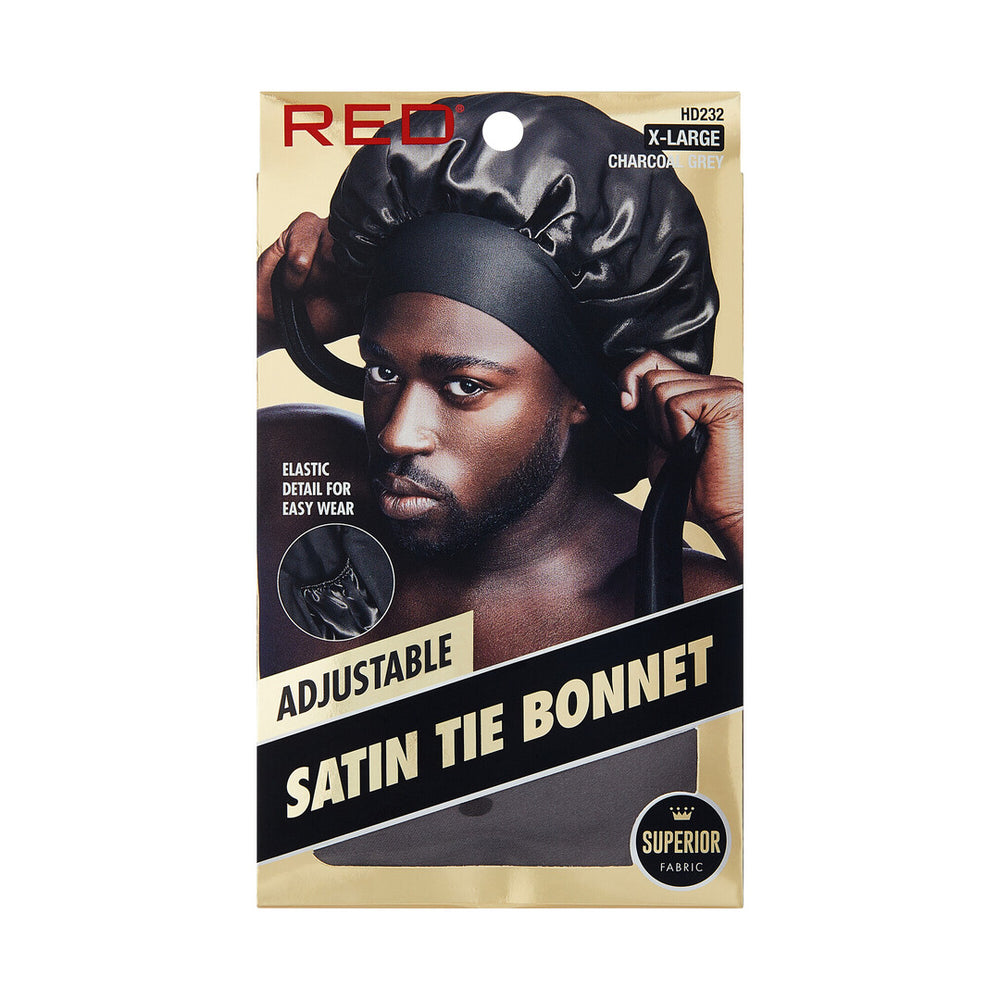 Adjustable Satin Tie Bonnet Sleep Cap for Braids, Locs & Natural Hair X-Large & Braid Sizes__Charcoal Grey