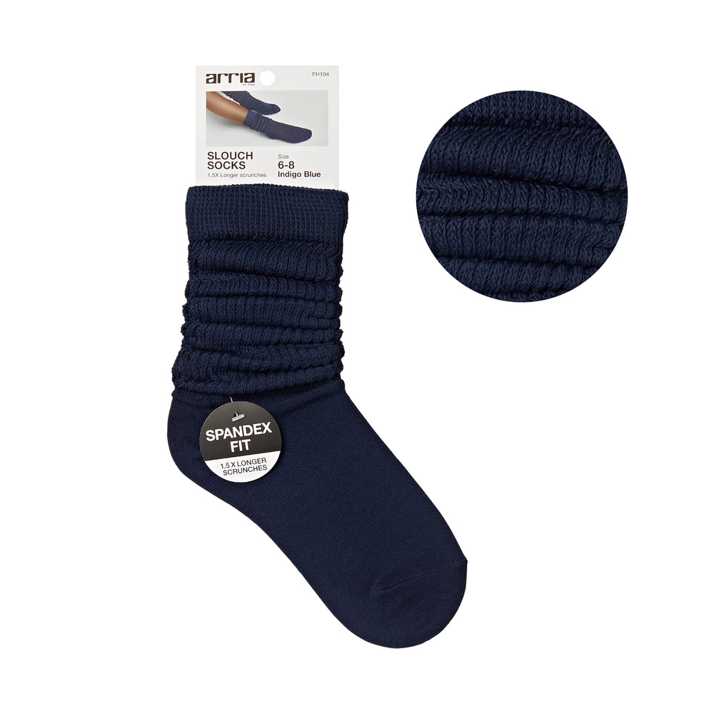 Extra Long Soft Cotton Trendy Slouch Socks – Classic Everyday Neutrals, 80s Retro Heavy Scrunch__Indigo Blue
