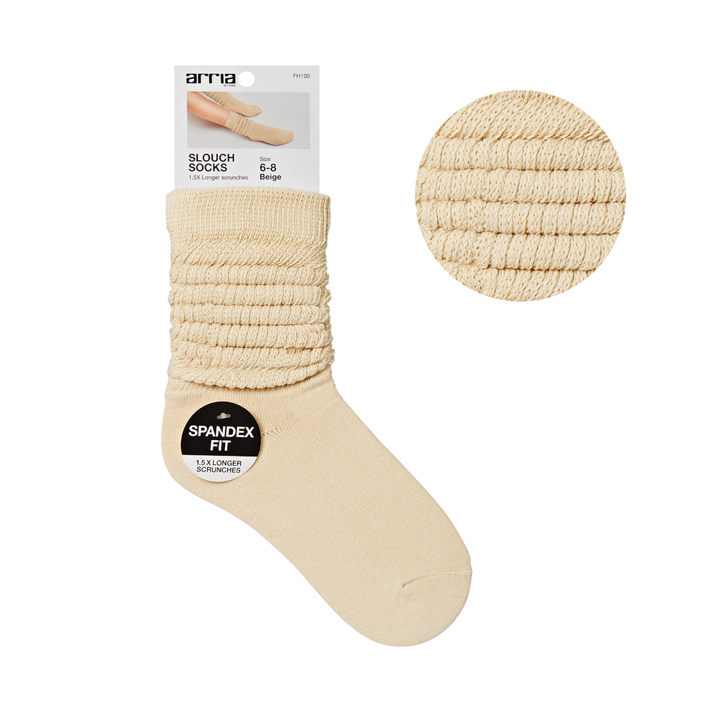 Extra Long Soft Cotton Trendy Slouch Socks – Classic Everyday Neutrals, 80s Retro Heavy Scrunch__Beige