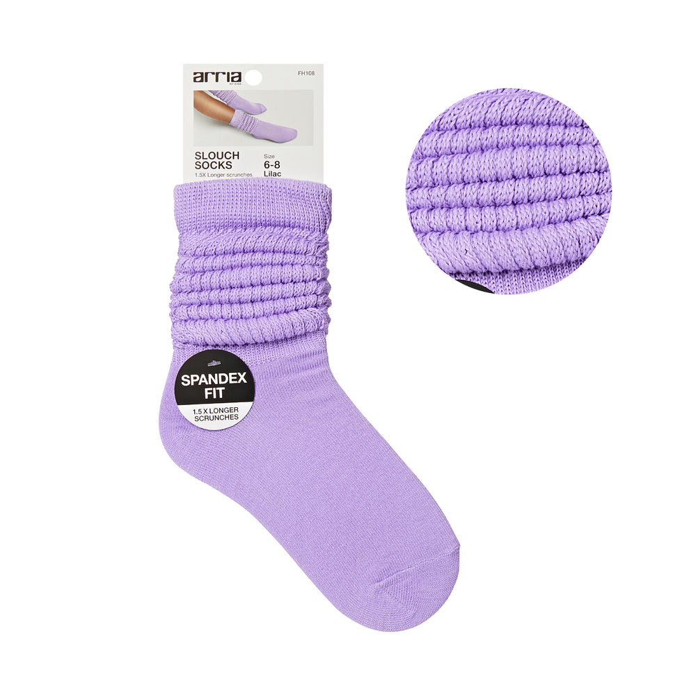 Extra Long Soft Cotton Trendy Slouch Socks – Classic Everyday Neutrals, 80s Retro Heavy Scrunch__Lilac