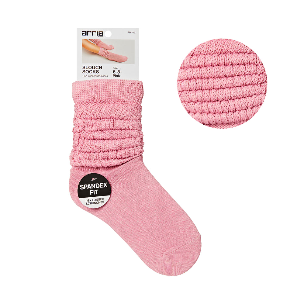 Extra Long Soft Cotton Trendy Slouch Socks – Classic Everyday Neutrals, 80s Retro Heavy Scrunch__Pink