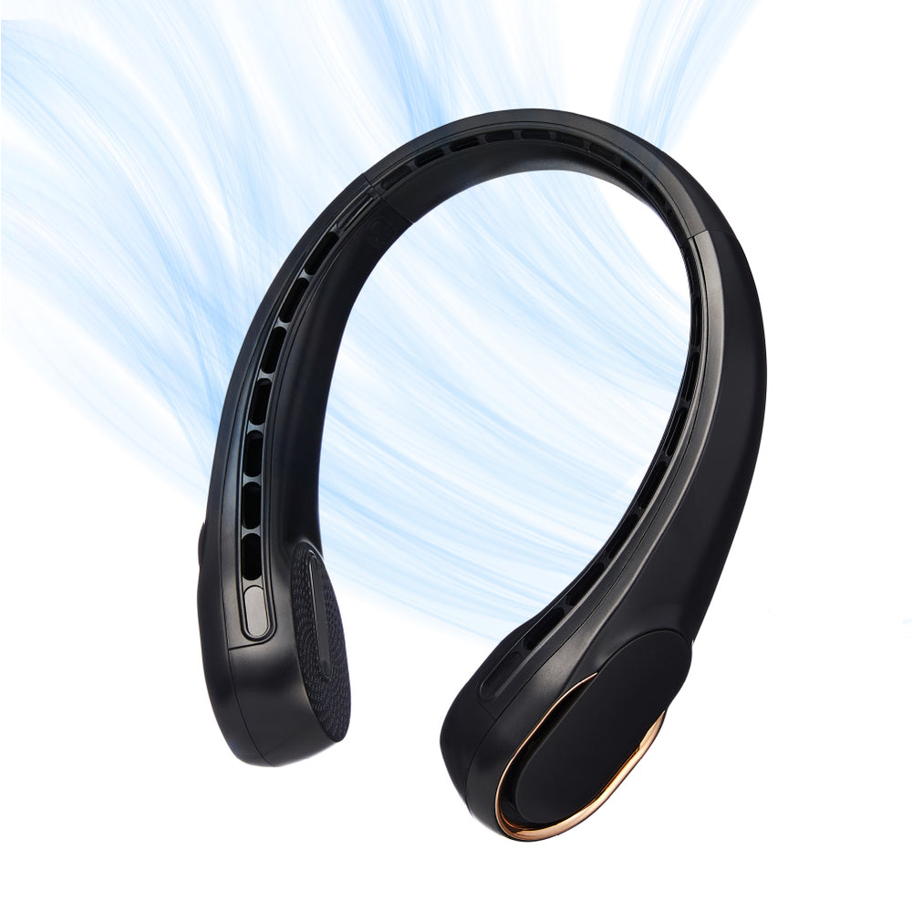 Portable Neck Fan, Hands-Free Bladeless Personal Fan, 16H Long Battery Life Rechargeable Wearable Fan, 3 Speeds, Quiet 360° Airflow, Lightweight Travel Cooling Fan, Headphone Design__Black