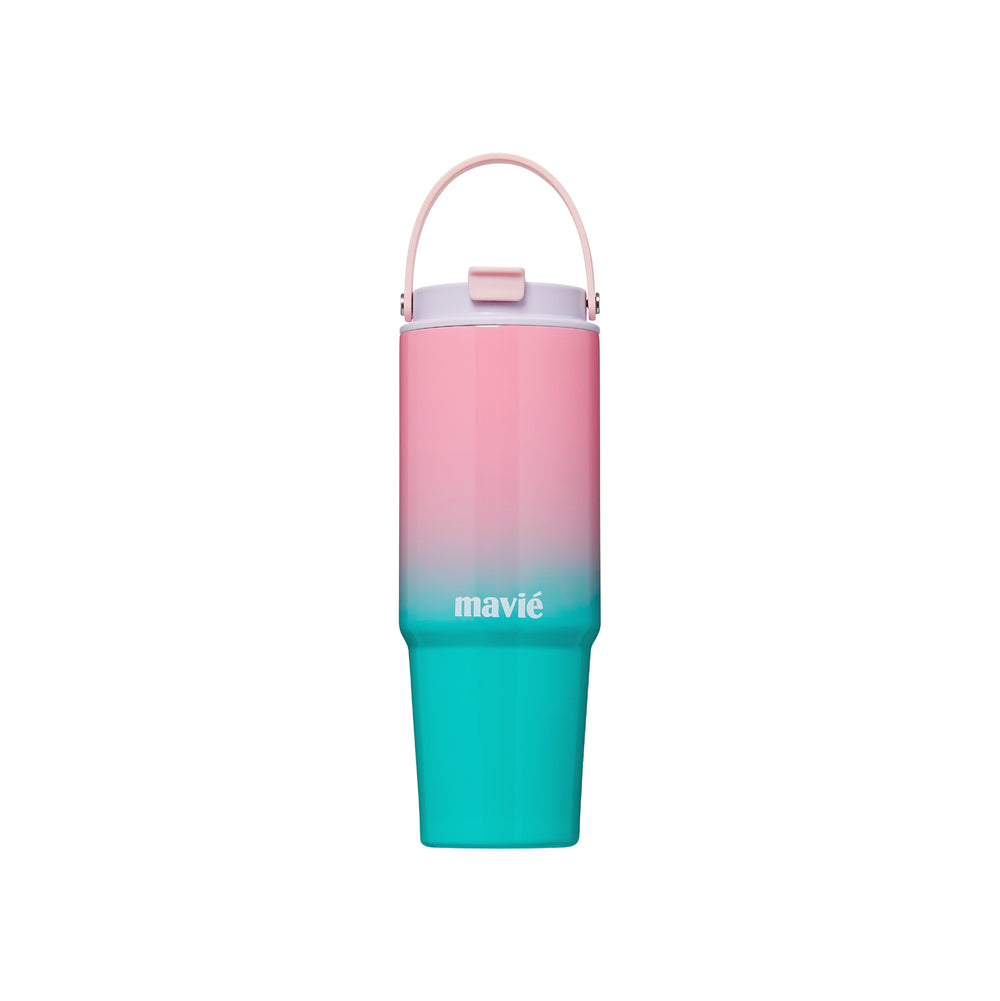 30oz Tumbler With Top Handle & Built-In Flip Straw + Sip Spout__Aqua Pink