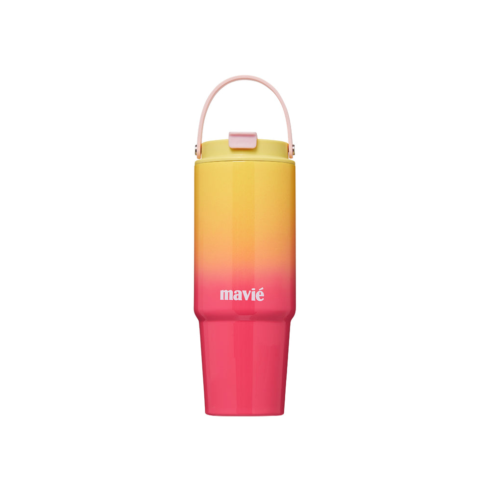 30oz Tumbler With Top Handle & Built-In Flip Straw + Sip Spout__Pink Yellow