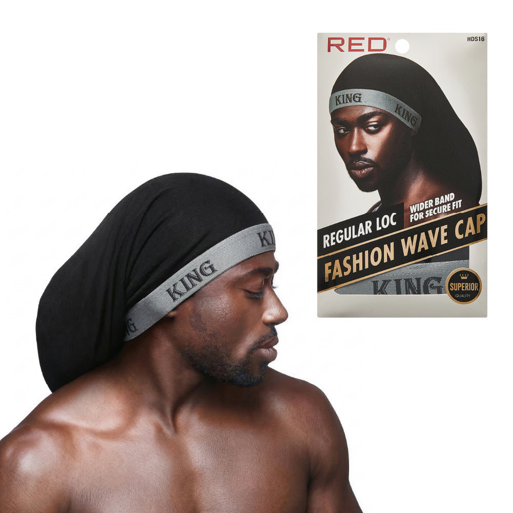 RED by Kiss Fashion Stocking Loc Cap & Wave Cap - Ultimate Power Stretch, Stylish 'KING' Band, Perfect for Locs, Braids & Long Hair__Grey