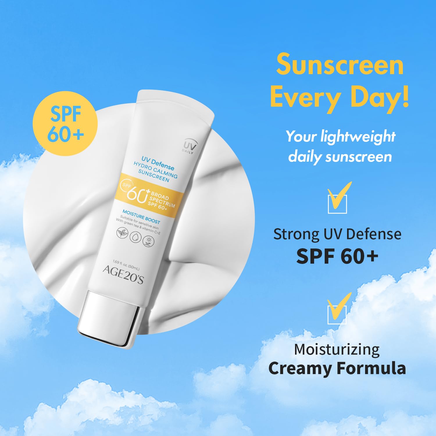 AGE20's - UV Defense Hydro Calming Sunscreen SPF 60+ Vegan Daily