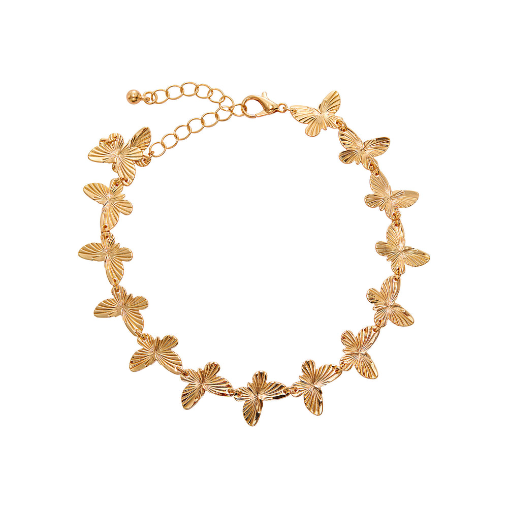Multi Butterfly Link Anklet for Women - 14K Gold Plated & White Gold Tone__14K Gold Plated