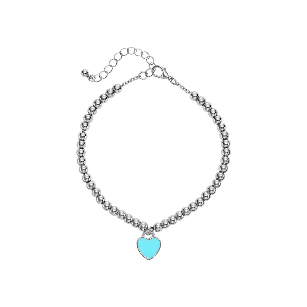 Turquoise Heart Enamel Anklet - 14K Gold Plated & White Gold Tone__White Gold Tone