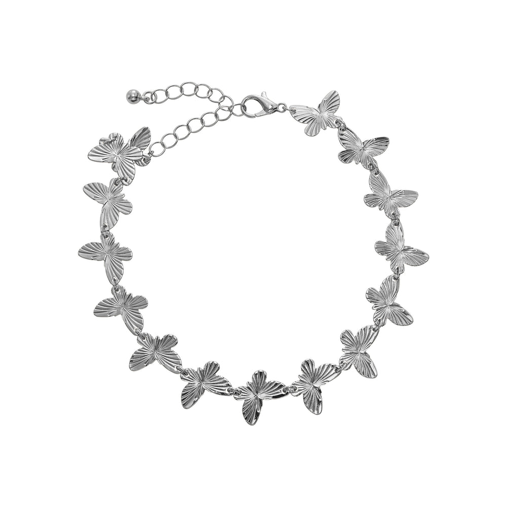 Multi Butterfly Link Anklet for Women - 14K Gold Plated & White Gold Tone__White Gold Tone