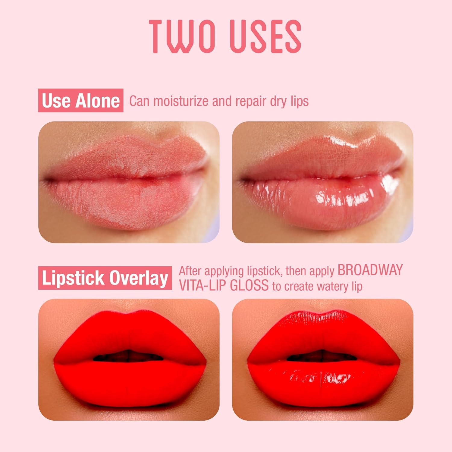 Ruby Kisses Broadway Vita-Lip Clear Lip Gloss, Ultra-Hydrating & Soothing Formula with Vitamins, High-Shine Non-Sticky Finish Lip Balm with Mint, Rosehip, Coconut, Mango, Argan, Honey, Shea (8 Pack)