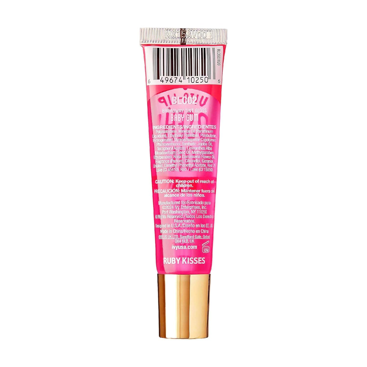 Ruby Kisses Broadway Vita-Lip Tinted Lip Gloss Ultra-Hydrating, Nourishing, Soothing Formula with Vitamins, High-Shine Non-Sticky Lip Balm with Rosehip+Coconut Oil, Pink & Red Shades (6 Pack) product view.