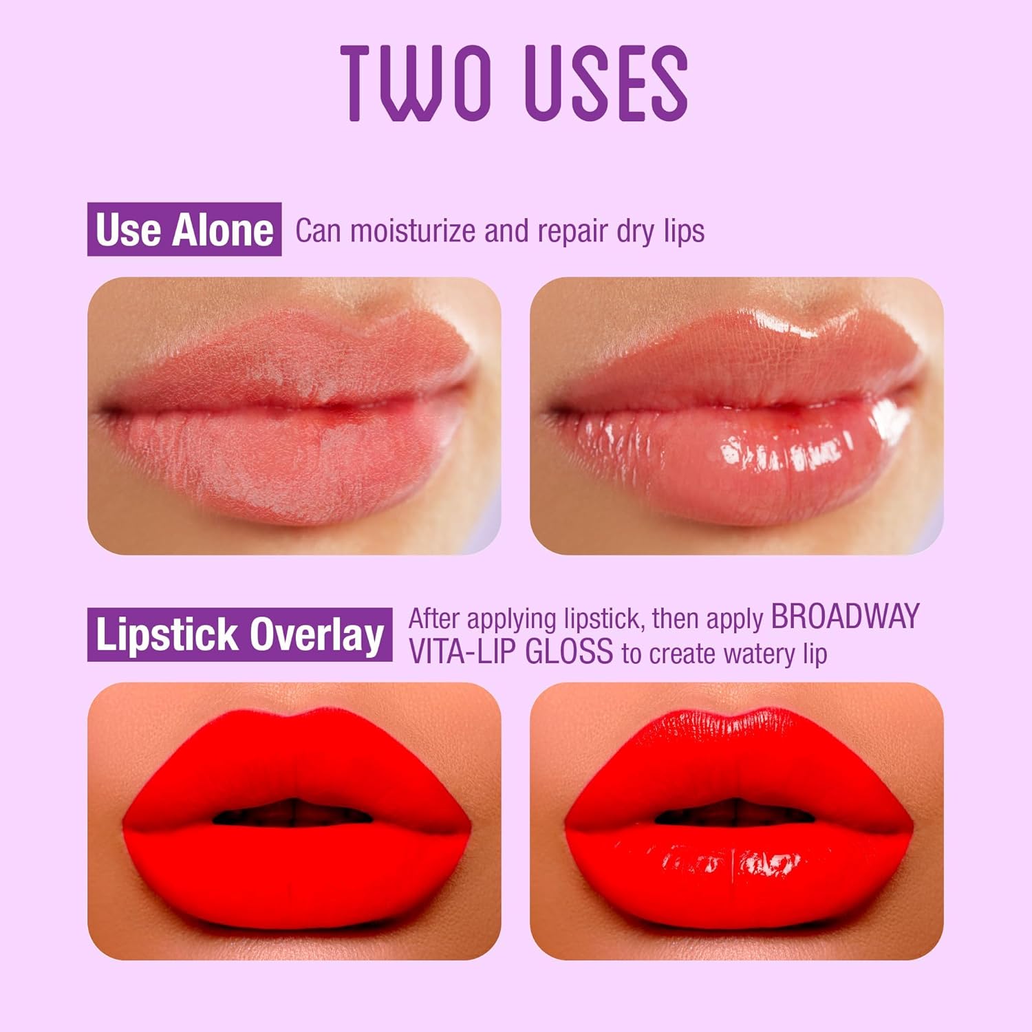 Ruby Kisses Broadway Vita-Lip Clear Lip Gloss, Ultra-Hydrating & Soothing Formula with Vitamins, High-Shine Non-Sticky Finish Lip Balm with Mint, Rosehip, Coconut, Mango, Argan, Honey, Shea (10 Pack)