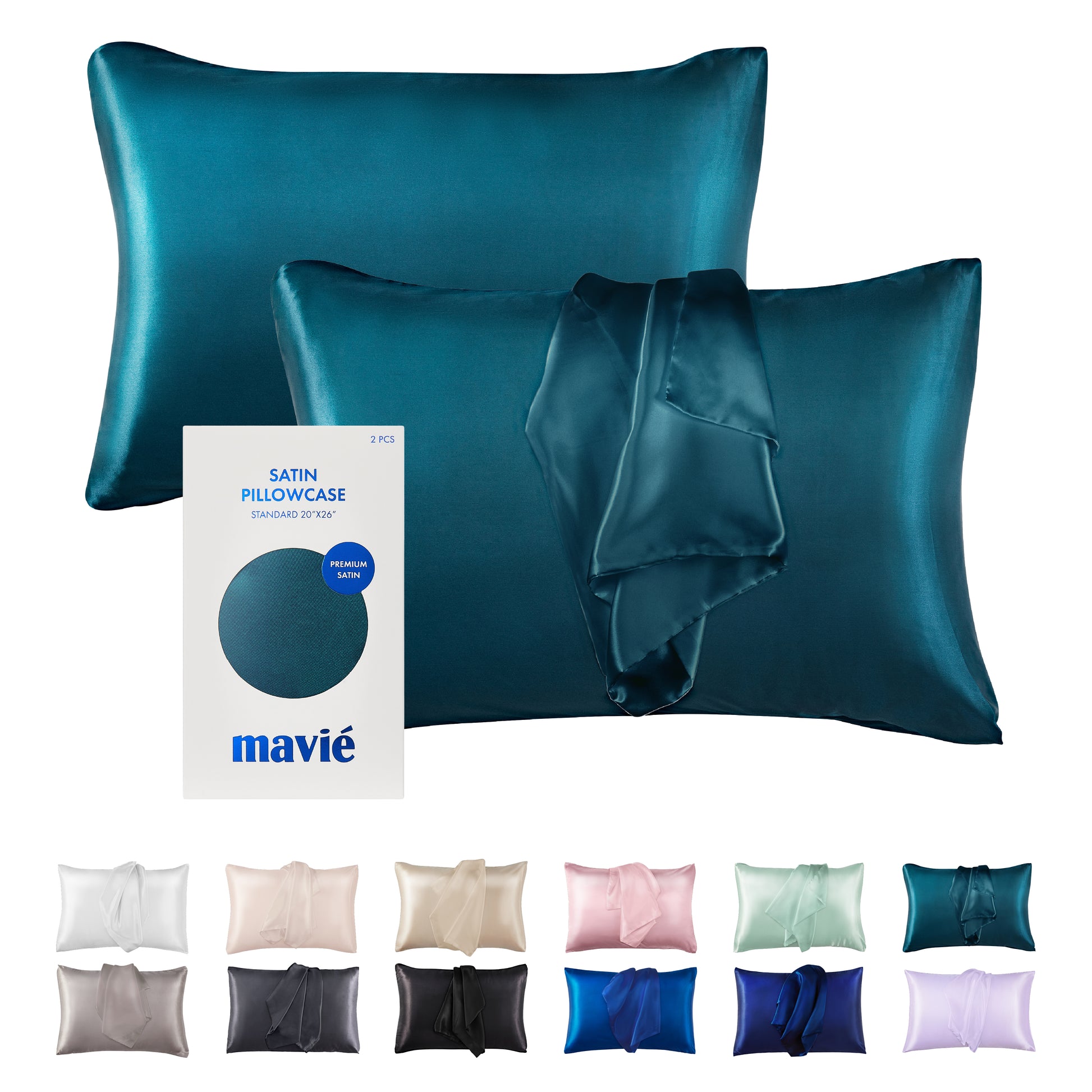 BED06_main "MAVIE Satin Pillowcase Set of 2 – Standard Size 20” x 26” in Olive Green, main product view."