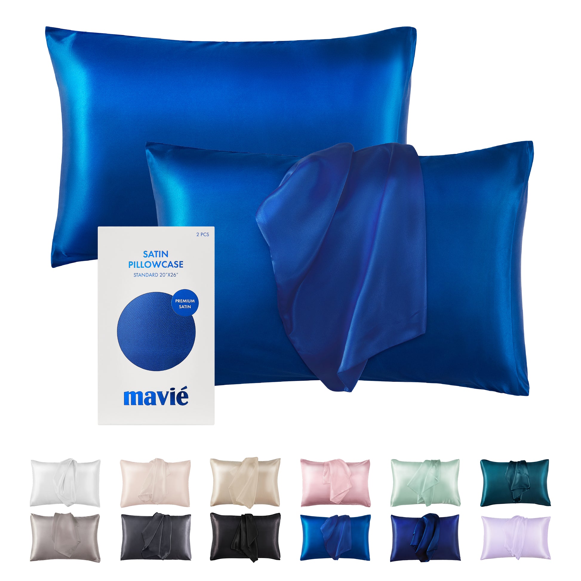 BED10_main "MAVIE Satin Pillowcase Set of 2 – Standard Size 20” x 26” in Navy, main product view."