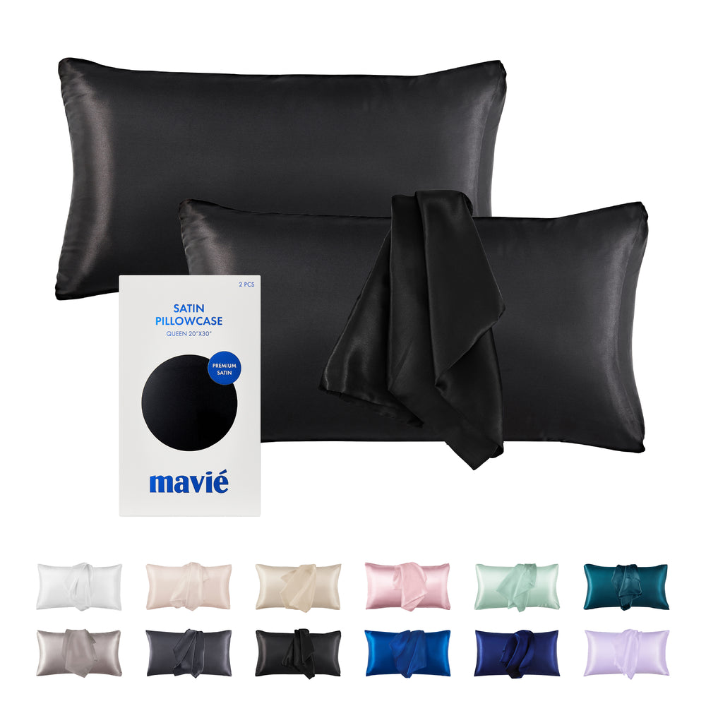 Satin Pillowcase Set of 2 – Queen Size 20" x 30"__Black