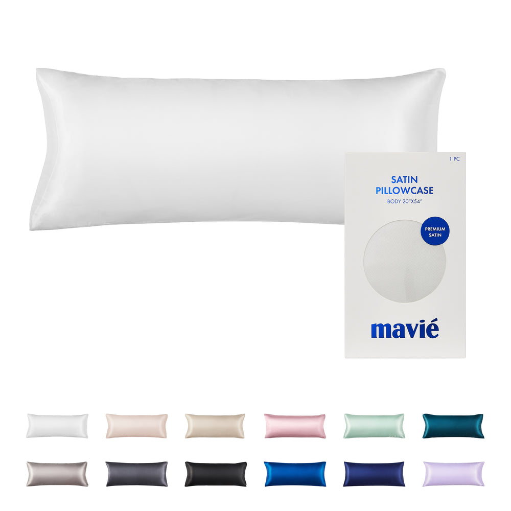 Satin Body Pillowcase 20" x 54" - Silky Soft Long Pillow Cover with Envelope Closure__Pure White