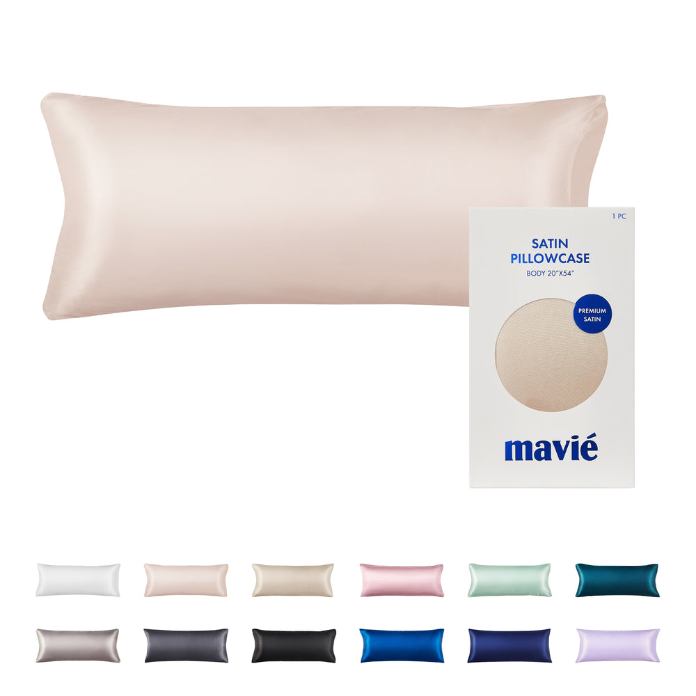 Satin Body Pillowcase 20" x 54" - Silky Soft Long Pillow Cover with Envelope Closure__Beige