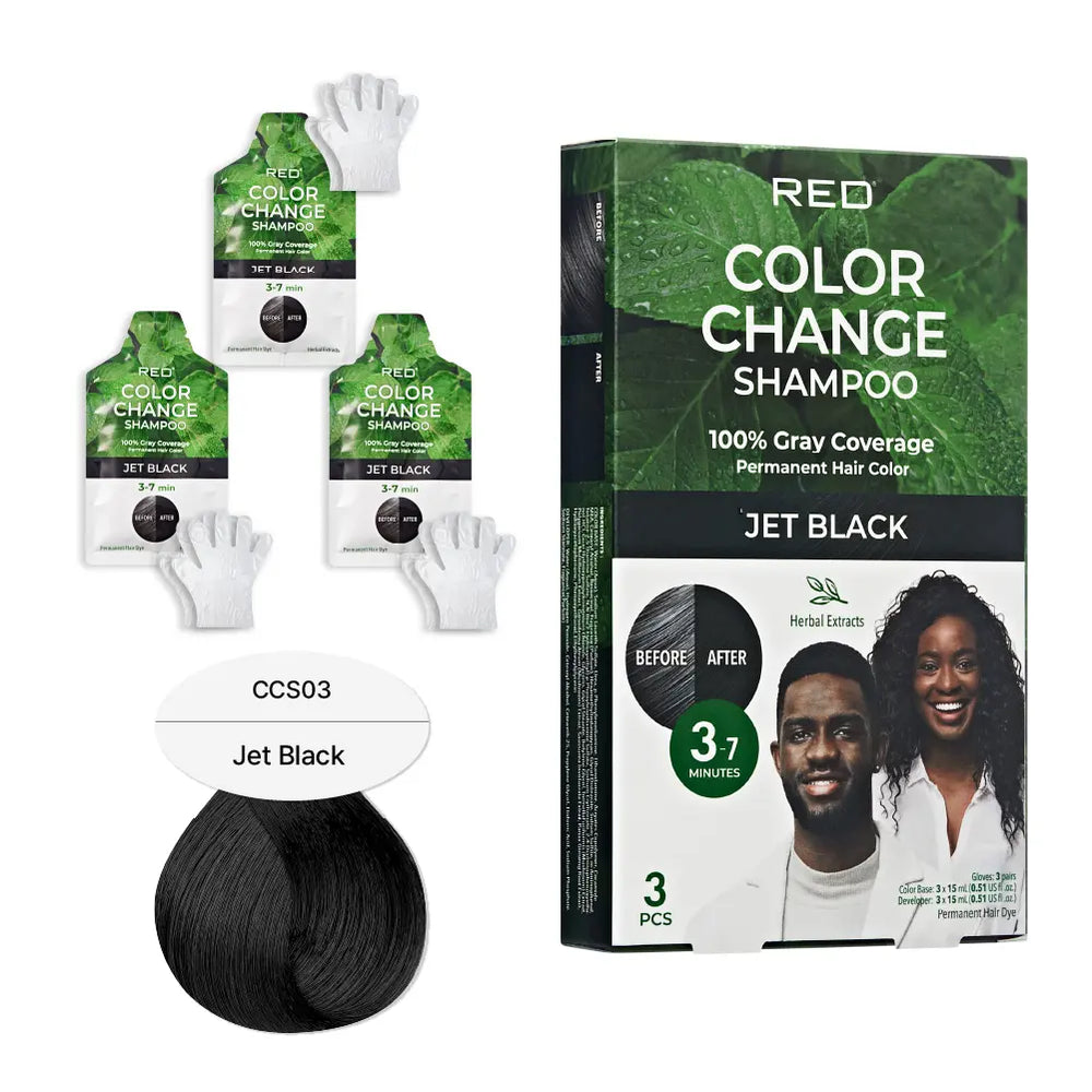 Natural Herbal Color Change Shampoo - Permanent Hair Dye with Herbal Extracts, 100% Gray Coverage in 7-10 Minutes__Jet Black