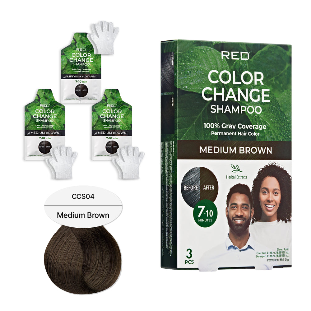 Natural Herbal Color Change Shampoo - Permanent Hair Dye with Herbal Extracts, 100% Gray Coverage in 7-10 Minutes__Medium Brown