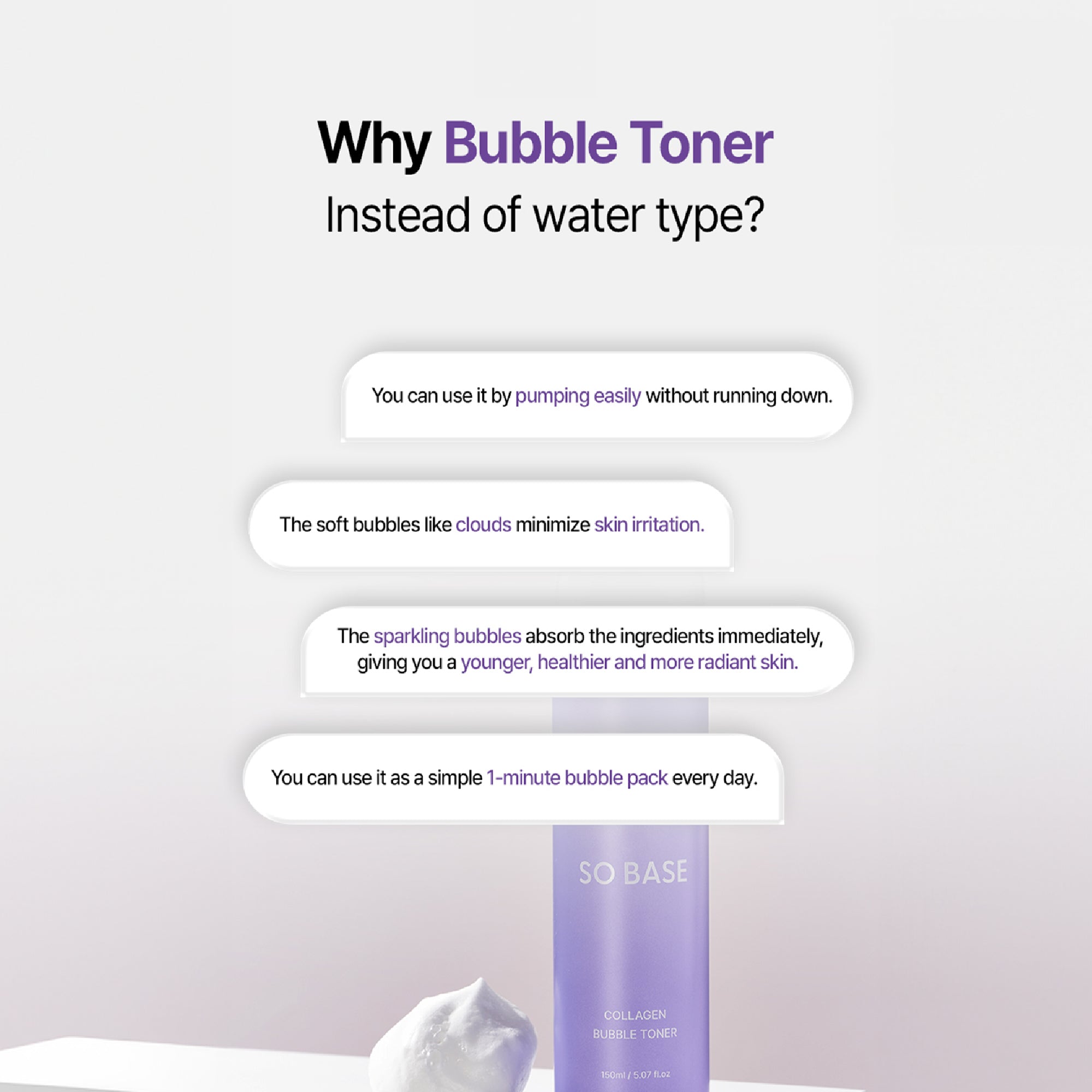 SOBASE Collagen Bubble Toner - Instant Glow & Anti-Aging with 7 Peptides