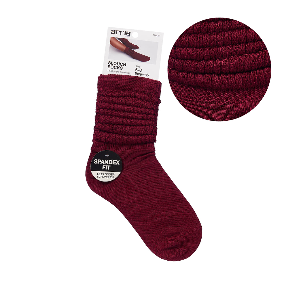 Extra Long Soft Cotton Trendy Slouch Socks__Burgundy