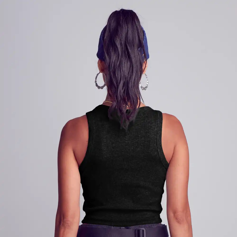 FH321_FH322_FH323_FH324_extra_002 "Arria Ribbed Crop Tank Top – Women’s Soft Slim Fit Scoop Neck Sleeveless Shirt, additional product view 2."